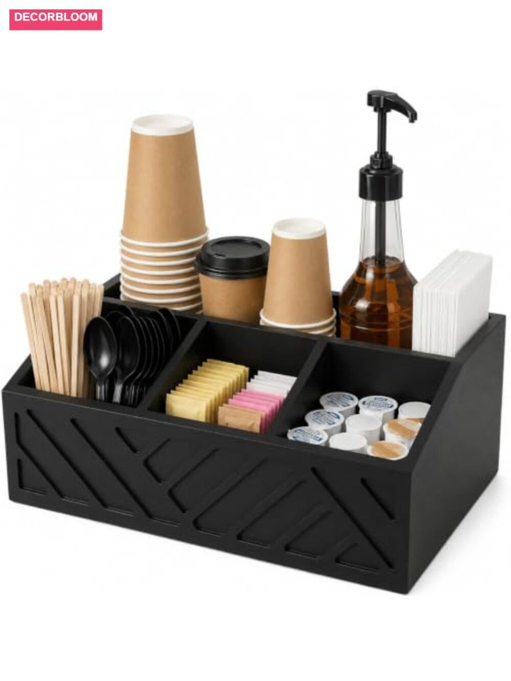 5-Compartment Wood Snack Organizer Countertop Pantry Storage Bin
